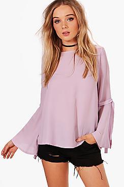 Boohoo Tina Tie Sleeve Blouse