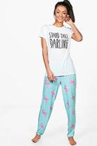 Boohoo Tall Ella Stand Tall Flamingo T-shirt And Trousers