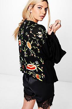 Boohoo Poppy Boutique Full Back Embroidered Kimono