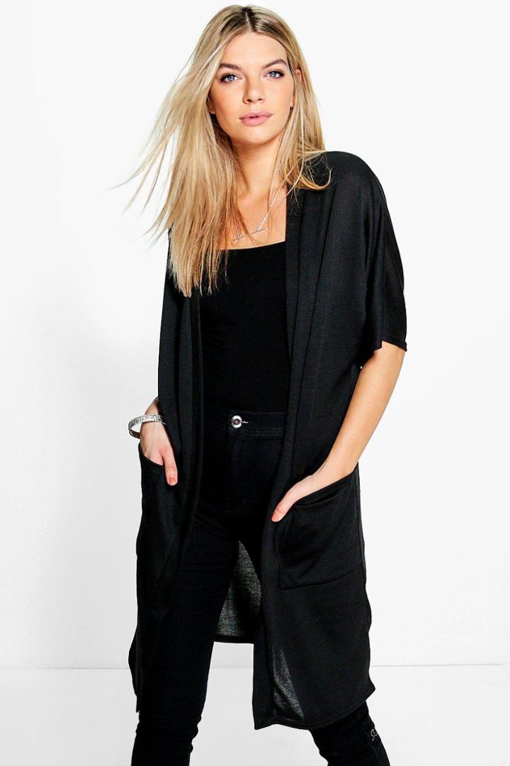 Boohoo Lucy Midi Length Fine Gauge Kimono Cardigan Black