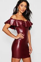 Boohoo Pu Off The Shoulder Mini Ruffle Bodycon Dress