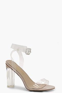 Boohoo Mia Clear Heel And Strap Block Heels