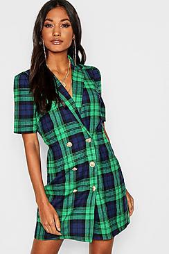 Boohoo Button Front Checked Blazer Dress