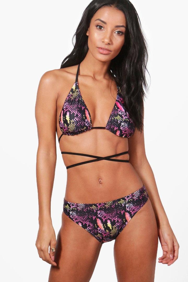 Boohoo Florida Snake Print Criss Cross Triangle Bikini Multi