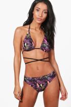 Boohoo Florida Snake Print Criss Cross Triangle Bikini Multi