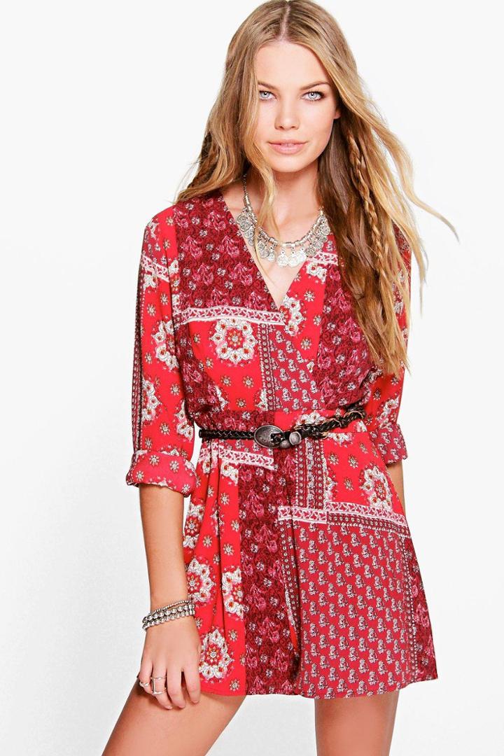 Boohoo Molly Boho Playsuit Wrap Front Playsuit Red