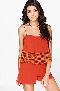 Boohoo Lilly Crochet Trim Swing Playsuit