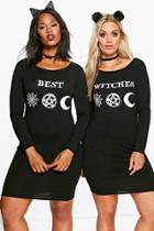 Boohoo Plus Liz 'best Witches' Halloween 2 Pack Bodycon Dress Black