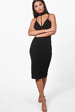 Boohoo Leah Choker Structured Detail Midi Dress