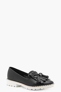 Boohoo Rebecca Cleated Fringe Trim Loafers