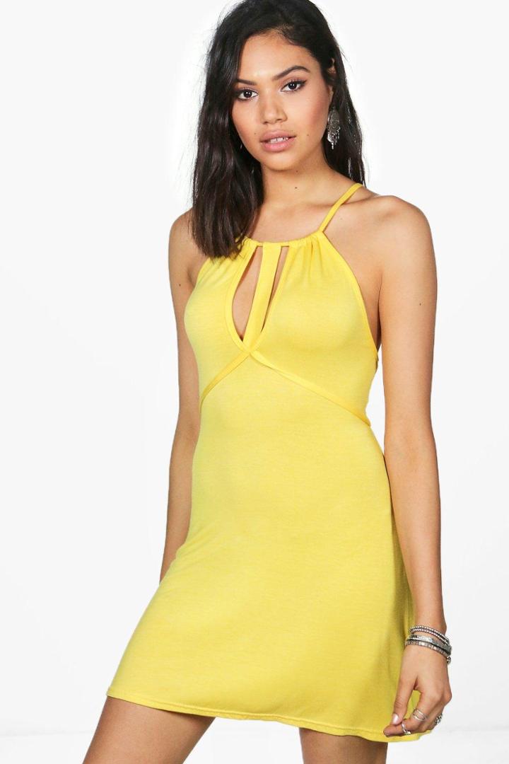 Boohoo Rebecca Caged Cut Out Swing Dress Yellow