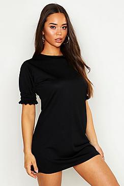 Boohoo Sheered Puff Sleeve Shift Dress