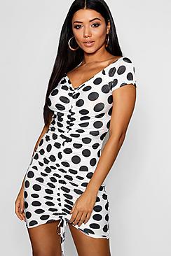 Boohoo Ruched Front Polka Dot Mini Dress