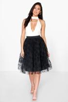 Boohoo Boutique Giselle Floral Tulle Full Skater Skirt Black