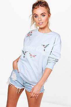 Boohoo Martha Embroidered Slogan Sweat