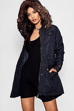 Boohoo Faux Fur Trim Parka