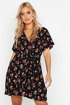 Boohoo Plus Floral Tie Waist Wrap Tea Dress