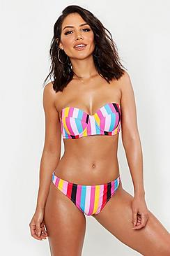 Boohoo Mix & Match Rainbow Stripe Underwired Bikini Top