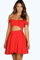 Boohoo Lydia Off The Shoulder Cut Out Detail Skater Dress