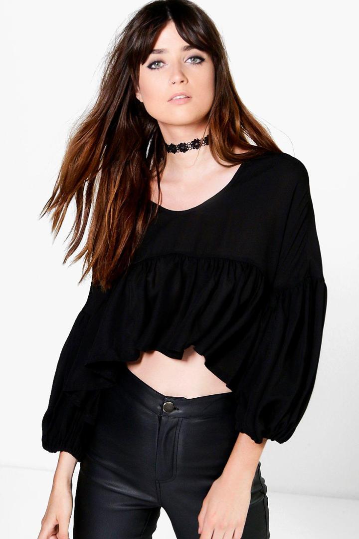 Boohoo Lily Blouson Sleeve Frill Blouse Black