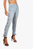 Boohoo Katy Eyelet Lace Up Mom Jeans