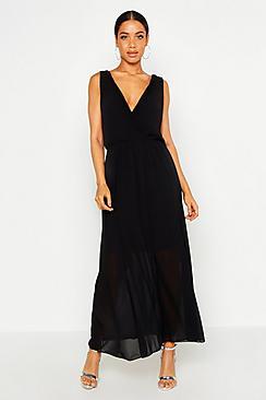 Boohoo Woven Pleated Wrap Maxi Dress