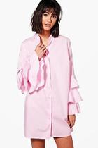 Boohoo Lottie Ruffle Sleeve Shirt Dress