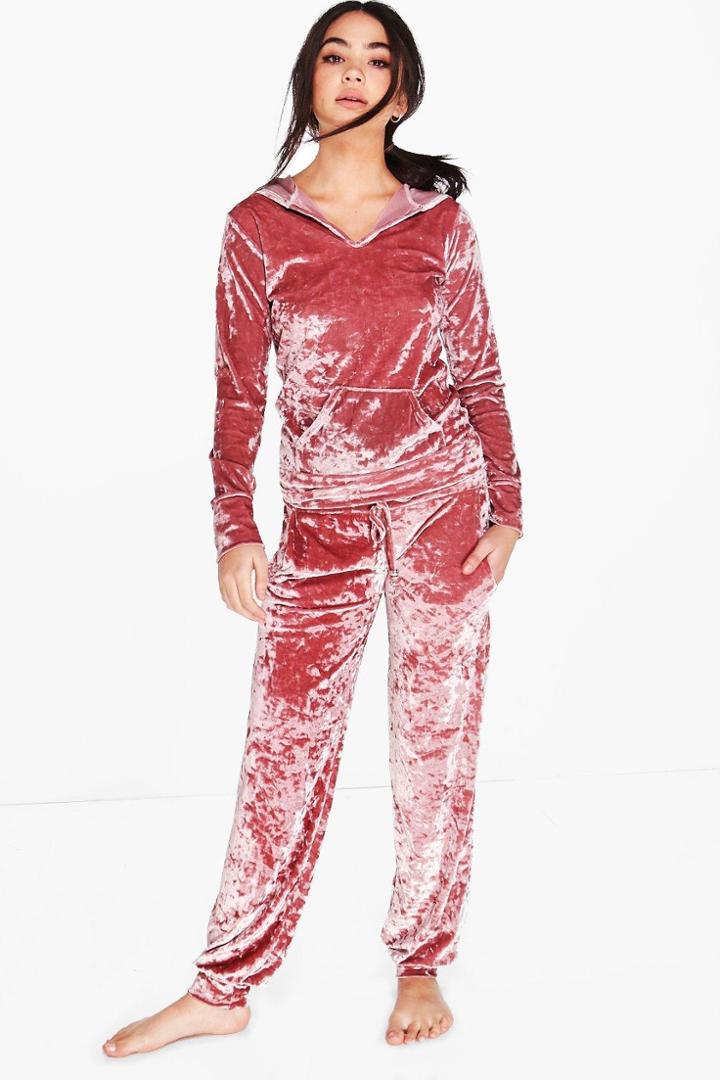 Boohoo Grace Crushed Velvet Jogger Pink