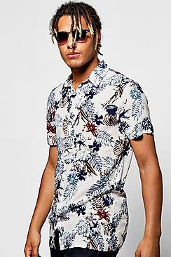 Boohoo Short Sleeve White Floral Shirt