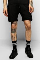 Boohoo Jersey Shorts With Distressing & Raw Edges Black