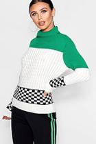 Boohoo Petite Nina Moto Check Turtle Neck Jumper