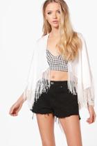 Boohoo Lexie Woven Tassel Cape Kimono Ivory