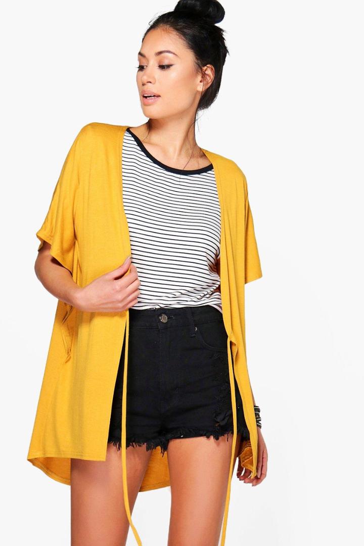 Boohoo Rachel Jersey Kimono Mustard