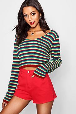 Boohoo Tall Emily Rainbow Stripe Crop Jumper