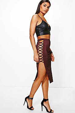 Boohoo Priya Textured Slinky Lace Side Midi Skirt