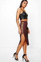 Boohoo Priya Textured Slinky Lace Side Midi Skirt