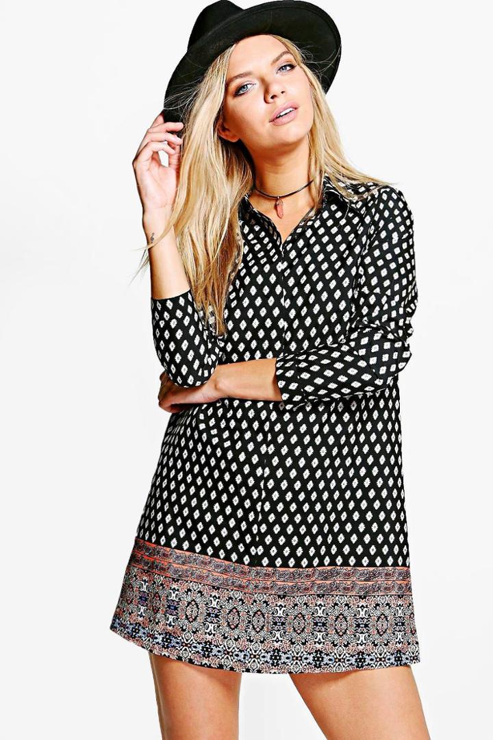 Boohoo Berlinda Geo Print Paisley Shirt Dress Multi