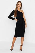 Boohoo Petite Knitted Rib One Shoulder Midi Dress