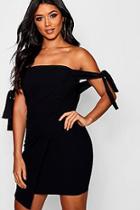 Boohoo Tia Off Shoulder Button Detail Wrap Dress