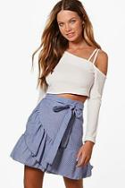 Boohoo Zena Ruffle Wrap Stripe Mini Skirt