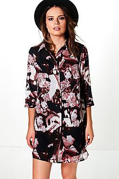 Boohoo Charlie Mixed Print Shirt Dress