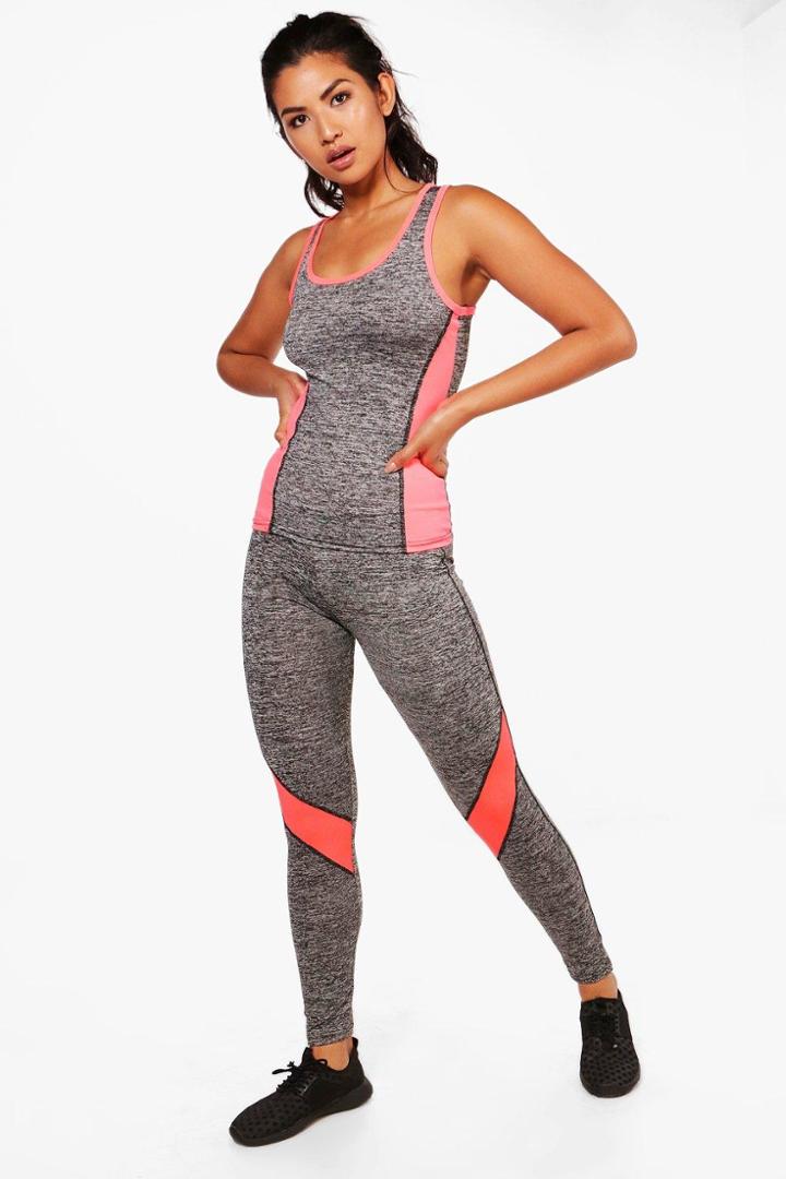 Boohoo Mae Fit Contrast Panel Tank Top & Legging Set Orange