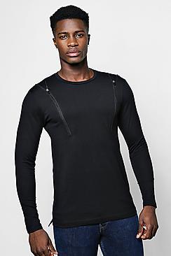 Boohoo Long Sleeve Chest Zip T-shirt