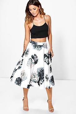 Boohoo Giselle Large Tonal Floral Full Skater Skirt