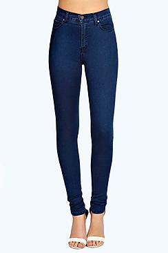 Boohoo Abby High Rise True Blue Skinny Jeans