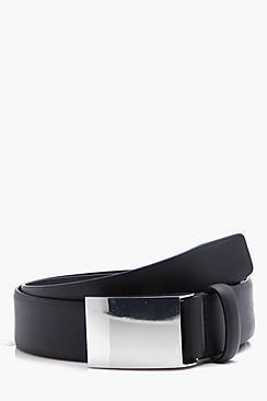 Boohoo Black Belt With Metal Plate Buckle
