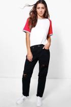 Boohoo Maisie High Waisted Ripped Mom Jeans Black
