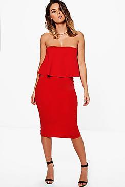 Boohoo Kalani Bandeau Frill Midi Dress