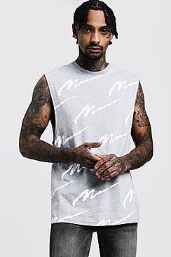 Boohoo All Over Man Printed Drop Armhole Tank