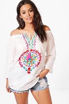 Boohoo Plus Anna Bright Embroidered Smock Top